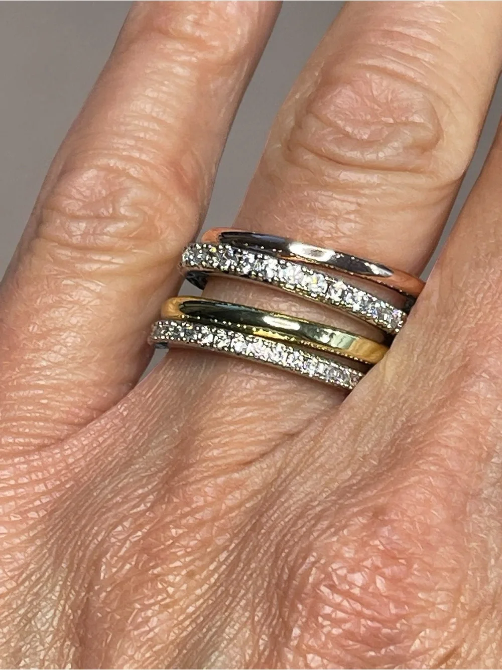Mixed Metal Interlocking Multi Band Ring Pave Crystal Statement Ring Size 6.5